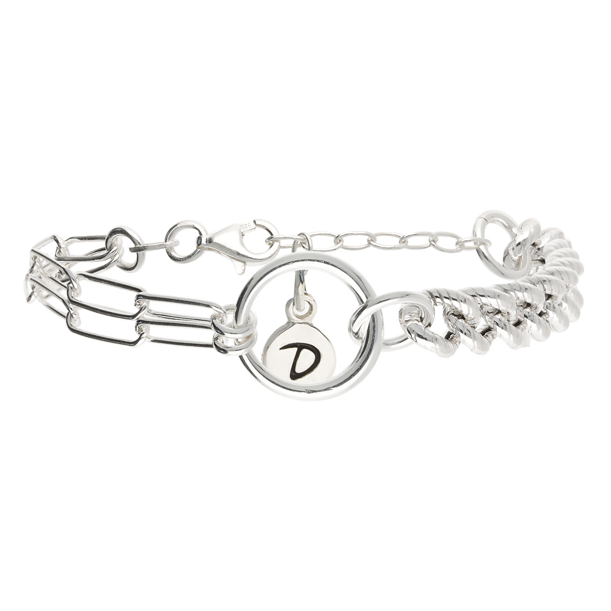 Bracelet Chaîne Double Maille Et Anneau en Argent 925