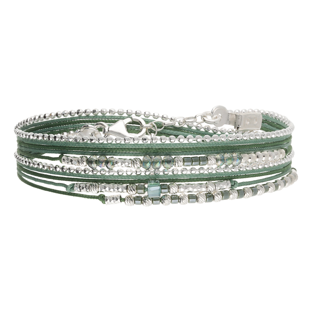 Bracelet 2 Tours Argent 925 Vert Kaki Le Petit Cube