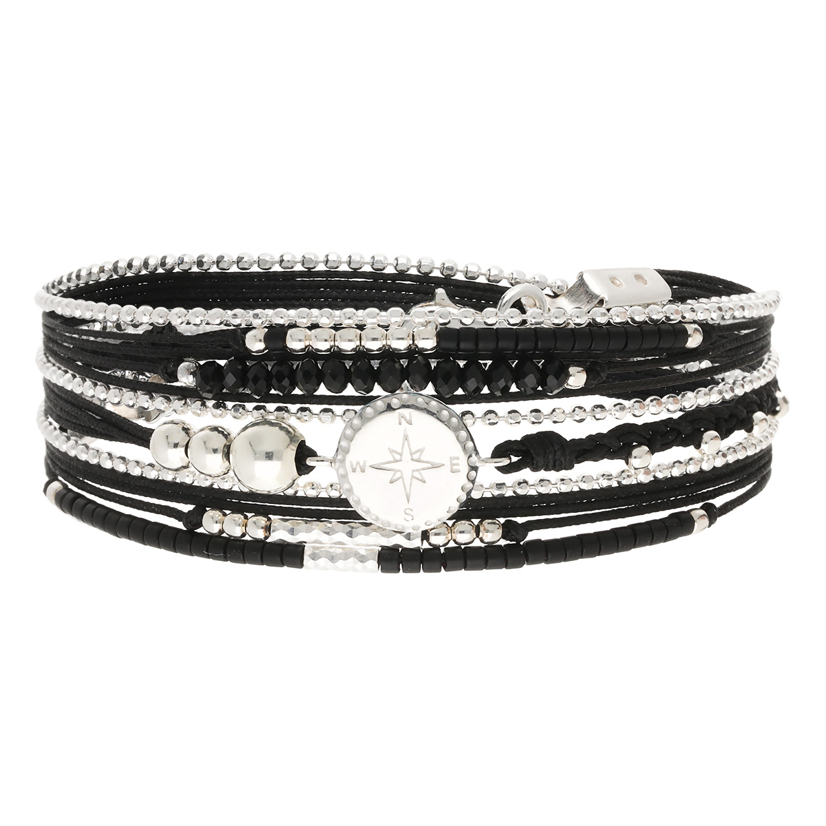 Bracelet Tours Argent 925 Noir Rose Des Vents