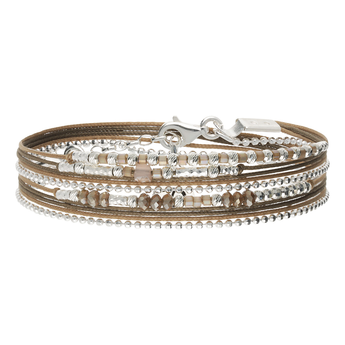 Bracelet 2 Tours Argent 925 Marron Le Petit Cube