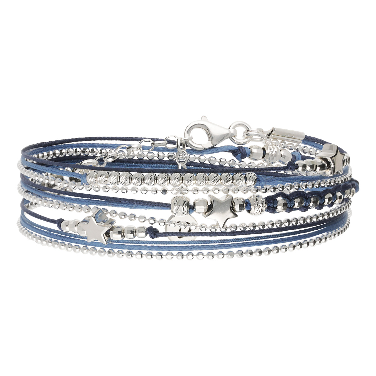 Bracelet 3 Tours Argent 925 Bleu 3 Étoiles