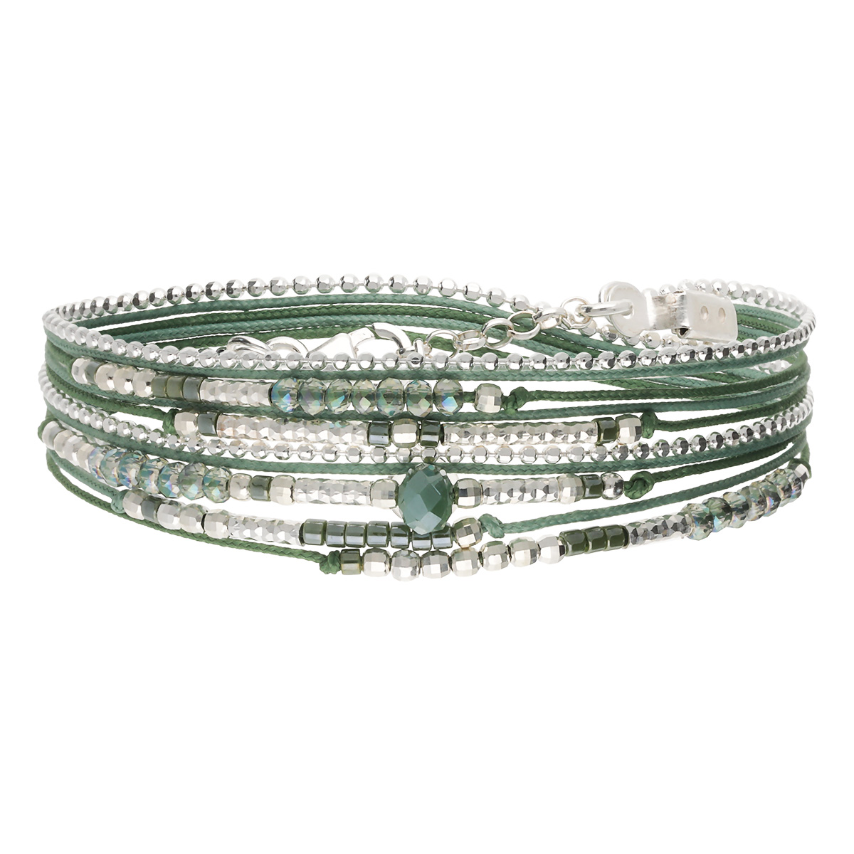 Bracelet  2 Tours Argent 925 Vert Kaki Atlanta