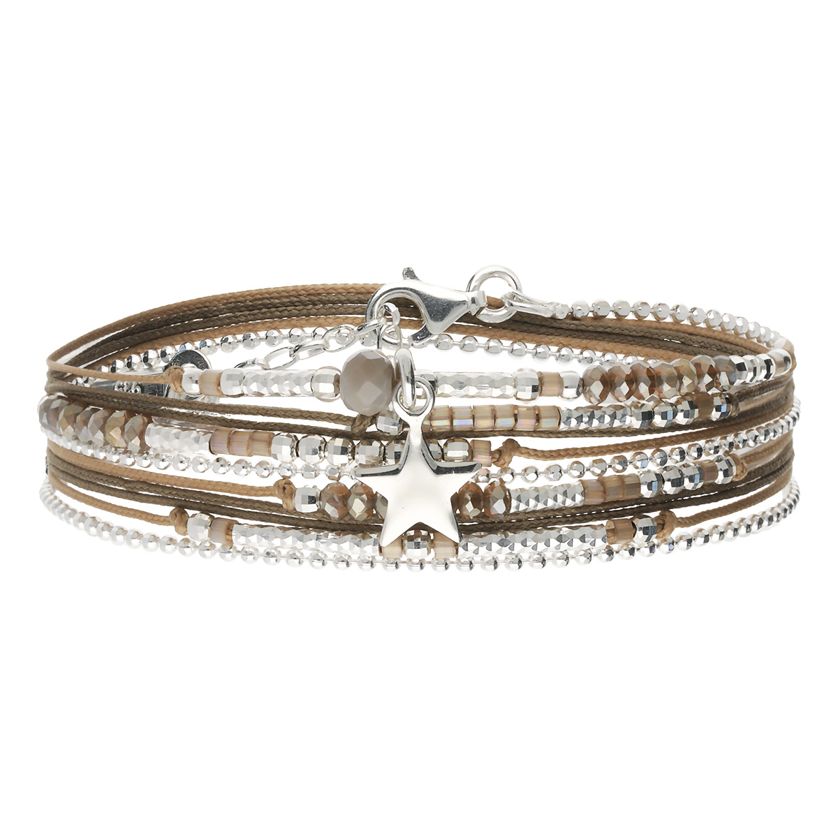 Bracelet 2 Tours Argent 925 Marron  Atlanta Étoile Gravable