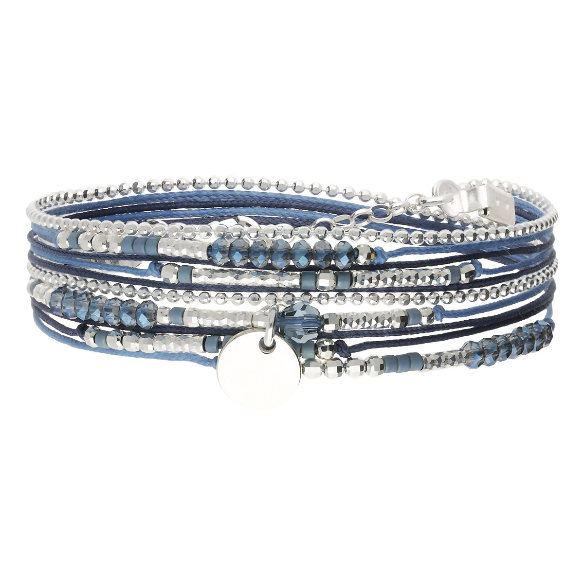 Bracelet 2 Tours Argent 925 Bleu Atlanta Pastille Gravable