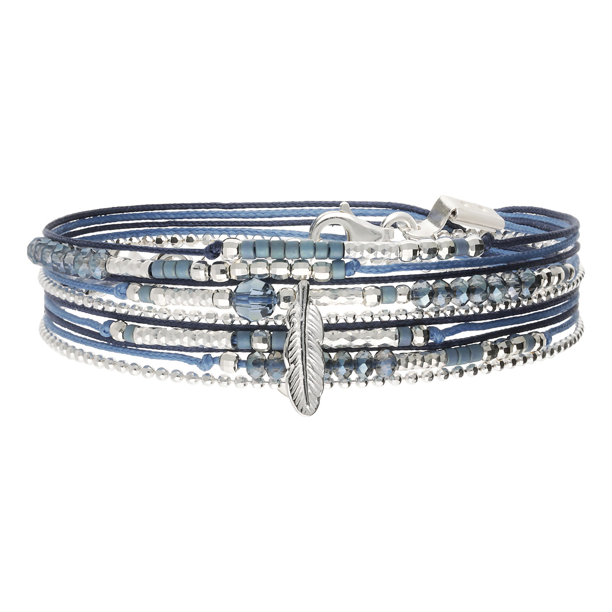 Bracelet 2 Tours Argent 925 Bleu Plume Evora