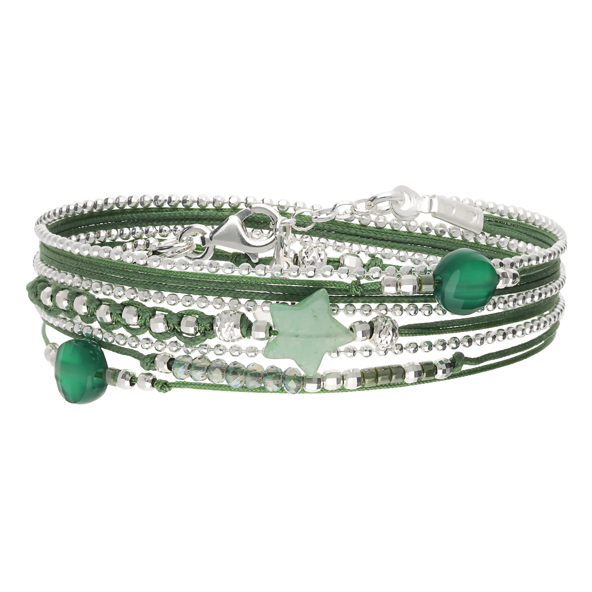 Bracelet 3 Tours Argent 925 Vert Le Virtuose Étoilé