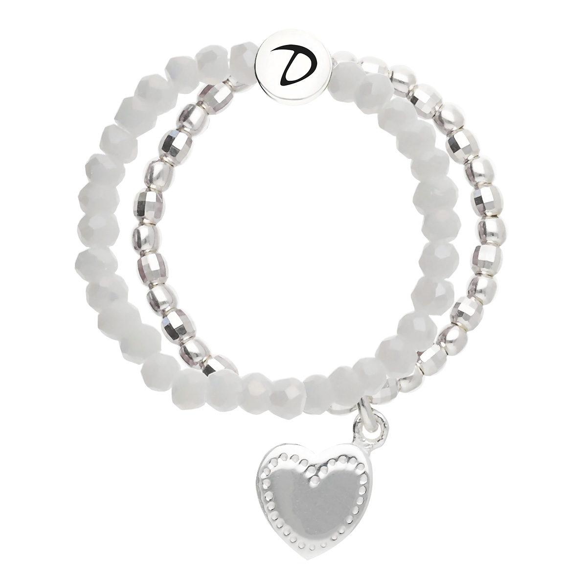 Bague Double Élastique Argent 925 Blanche Coeur Gravable
