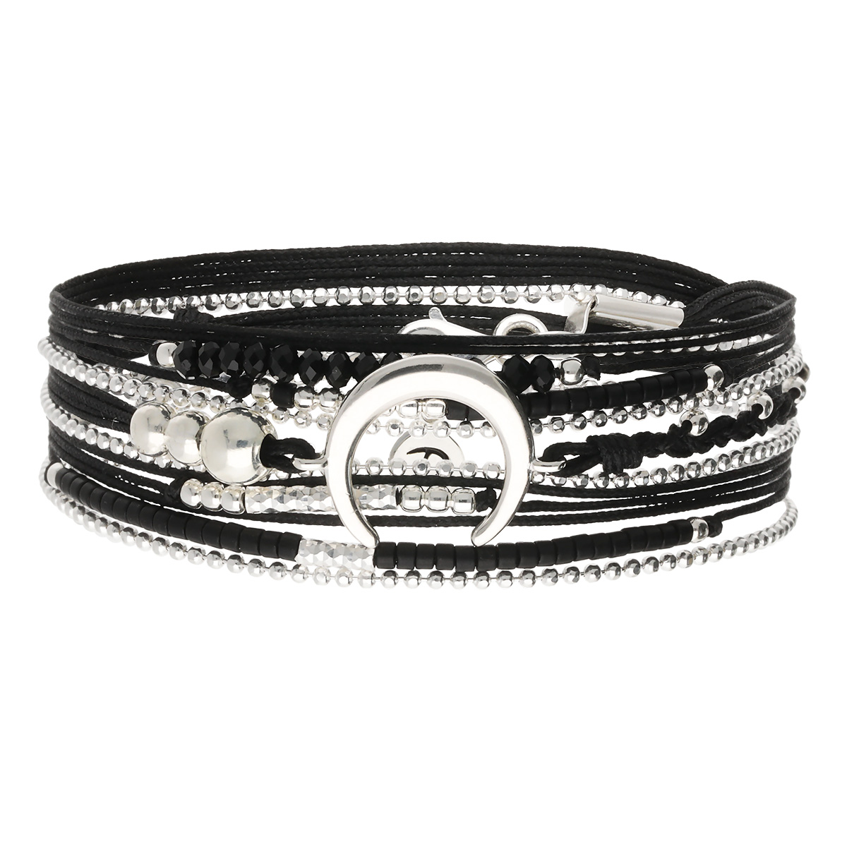 Bracelet 3 Tours Argent 925 Noir Croissant