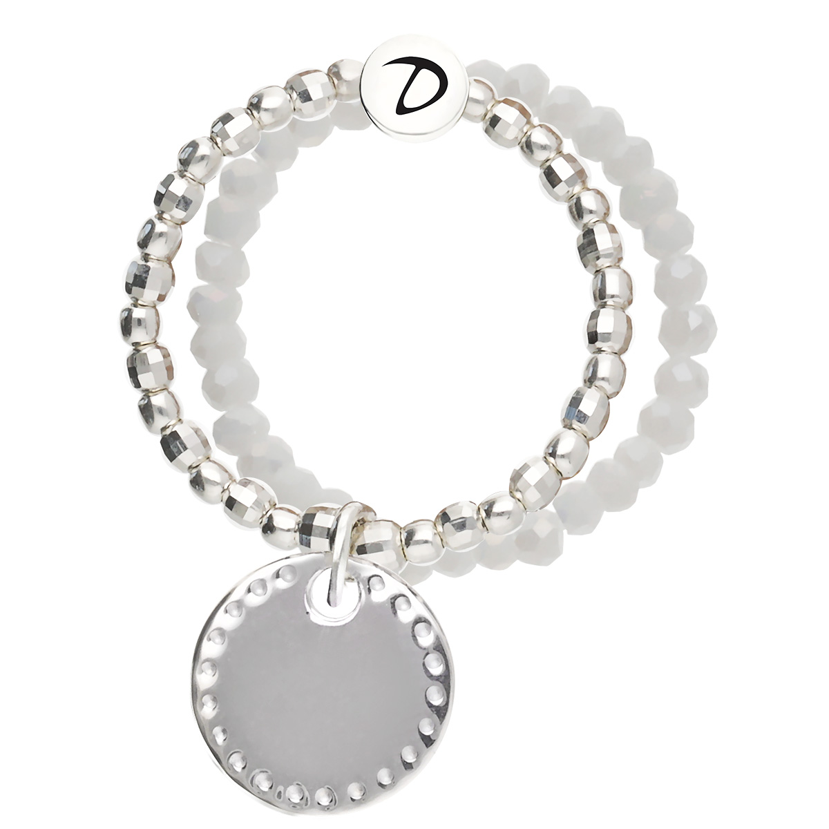 Bague Double Élastique Argent 925 Blanche Pastille Gravable