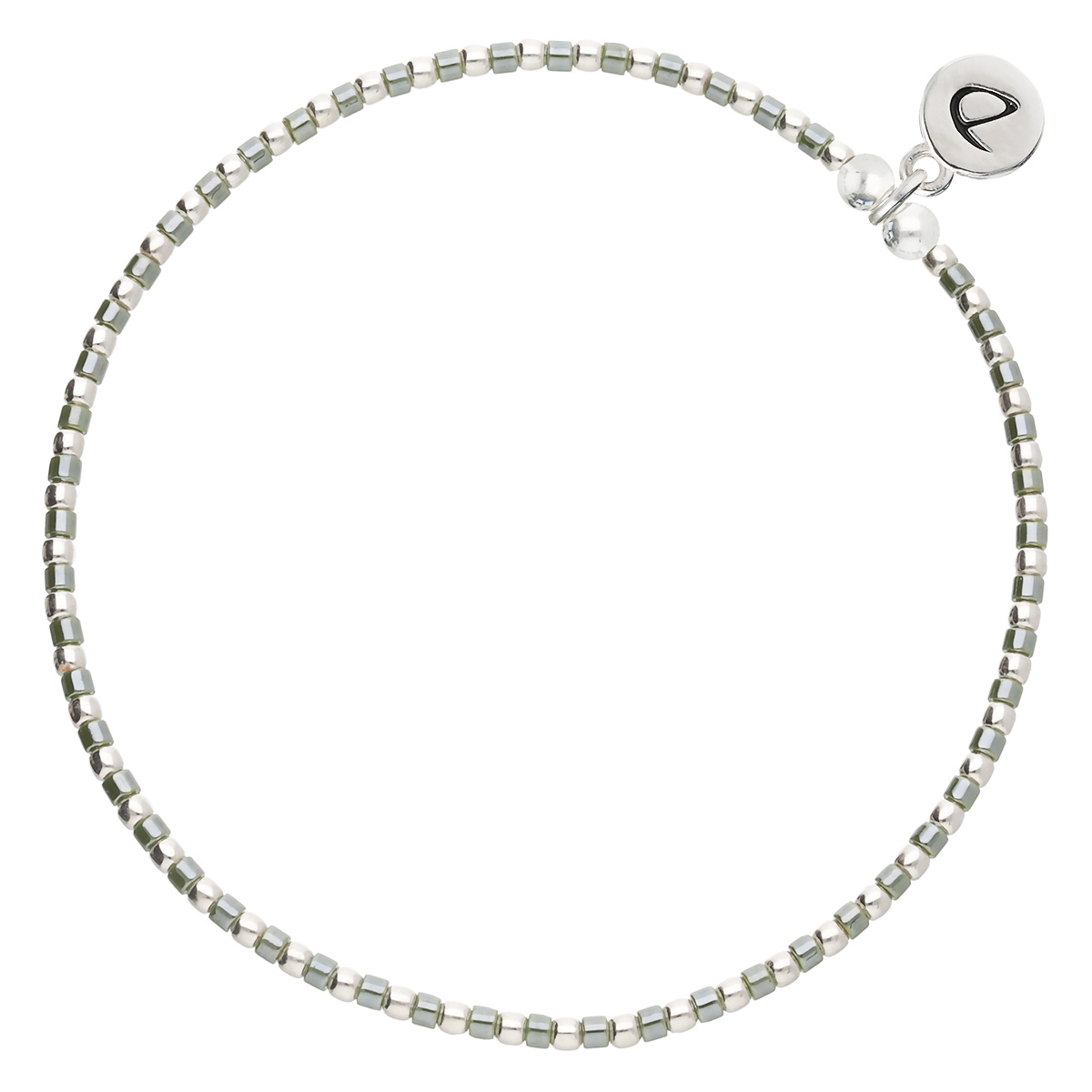 Bracelet Élastique En Argent 925 Vert Kaki Grain De Folie