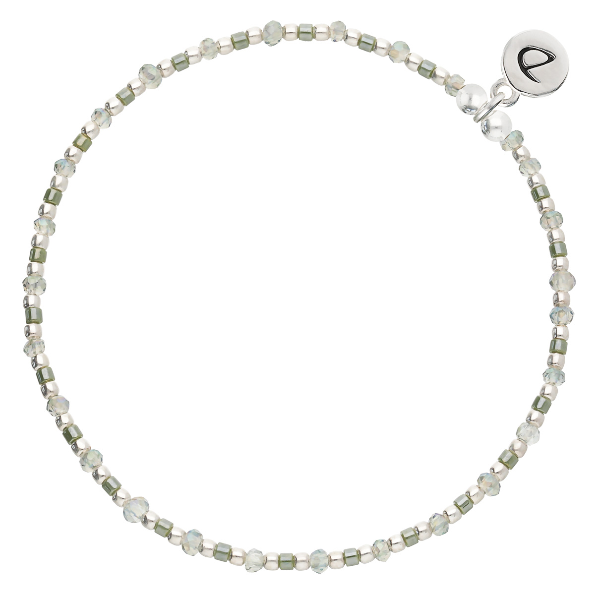 Bracelet Élastique En Argent 925 Vert Kaki Grain De Folie