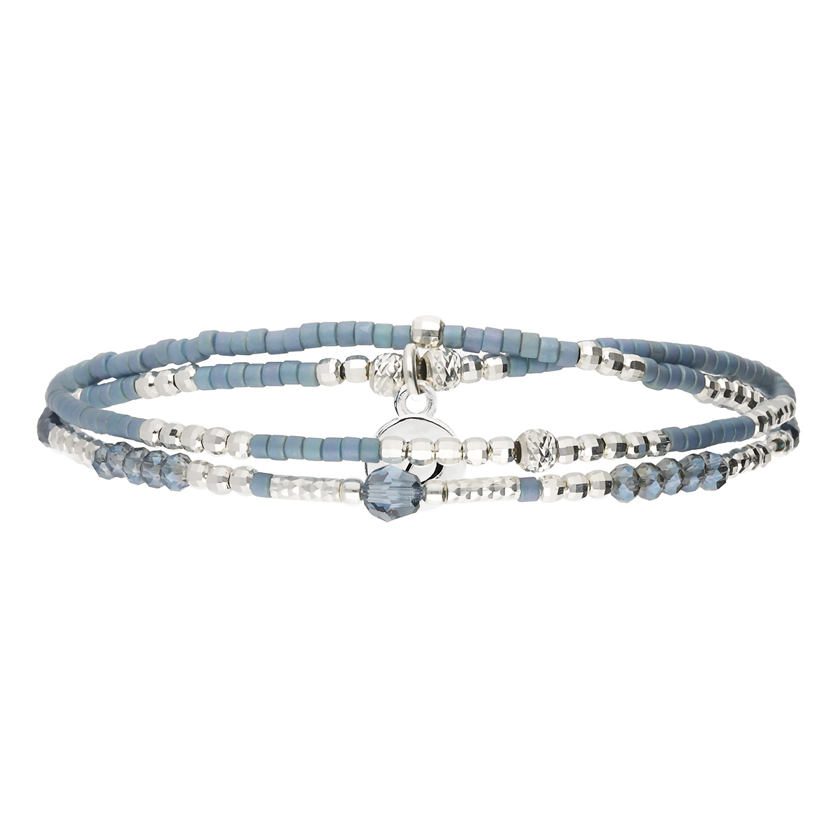 Bracelet Élastique En Argent 925 Bleu 2 Tours Bleu Spring