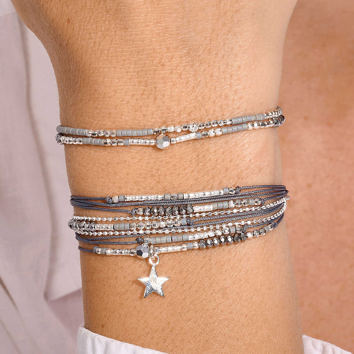 Bracelet Élastique En Argent 925 Tours Gris Spring