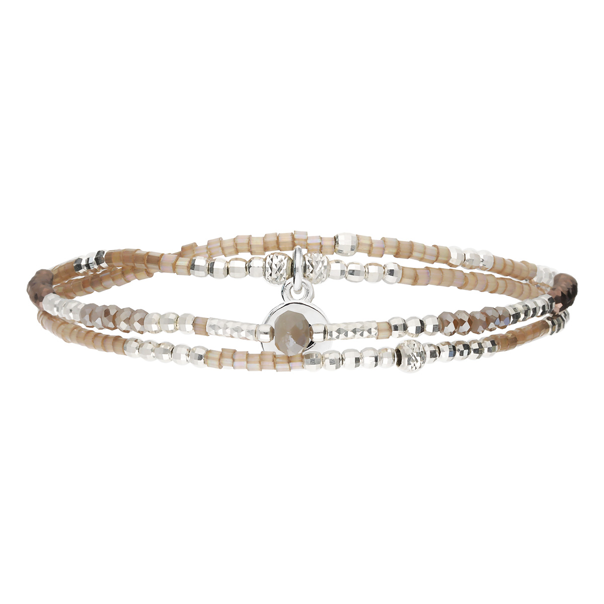 Bracelet Élastique En Argent 925 2 Tours Marron Spring