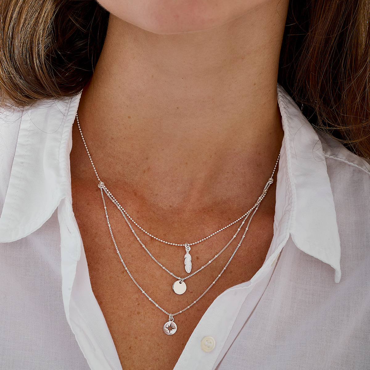COLLIER TRIPLE RANGS PLUME-PASTILLE-ETOILE DU NORD