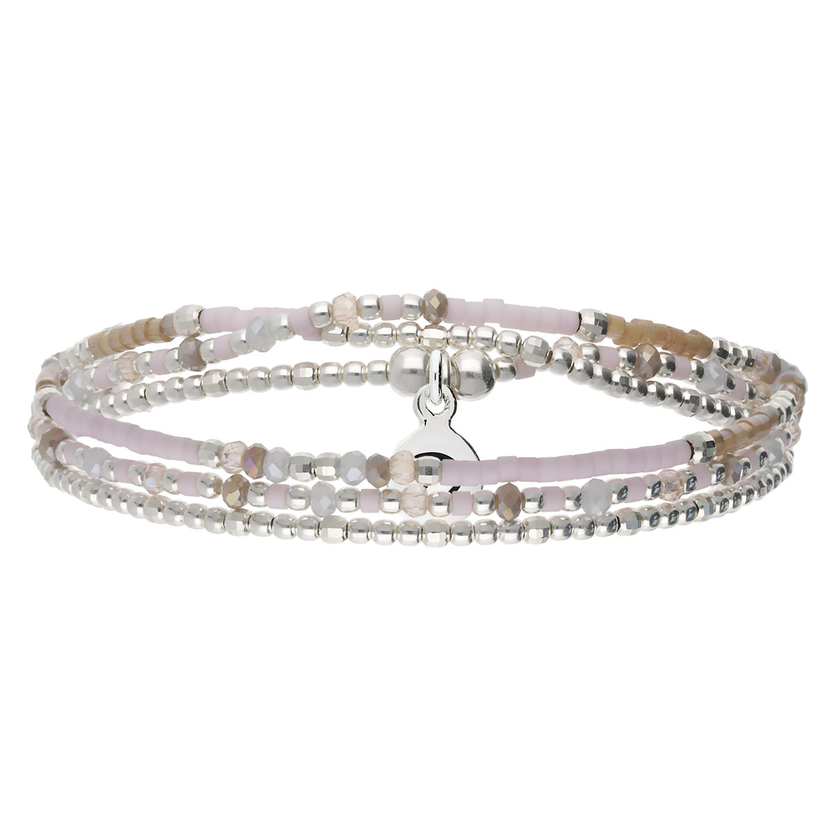BRACELET ÉLASTIQUE 3 TOURS ROSE-BEIGE-GRIS Argent 925