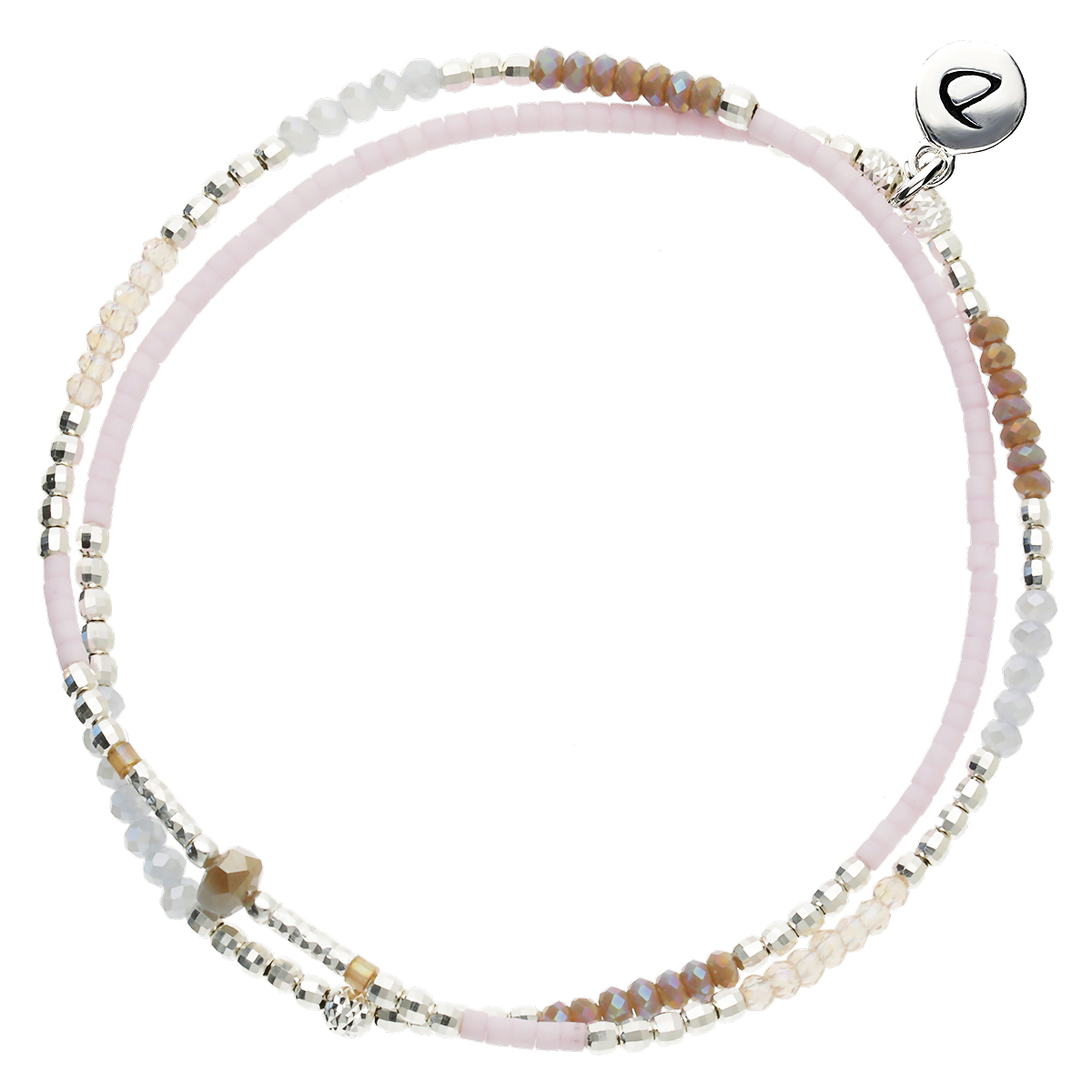 BRACELET ÉLASTIQUE 2 TOURS ROSE-BEIGE-GRIS Argent 925
