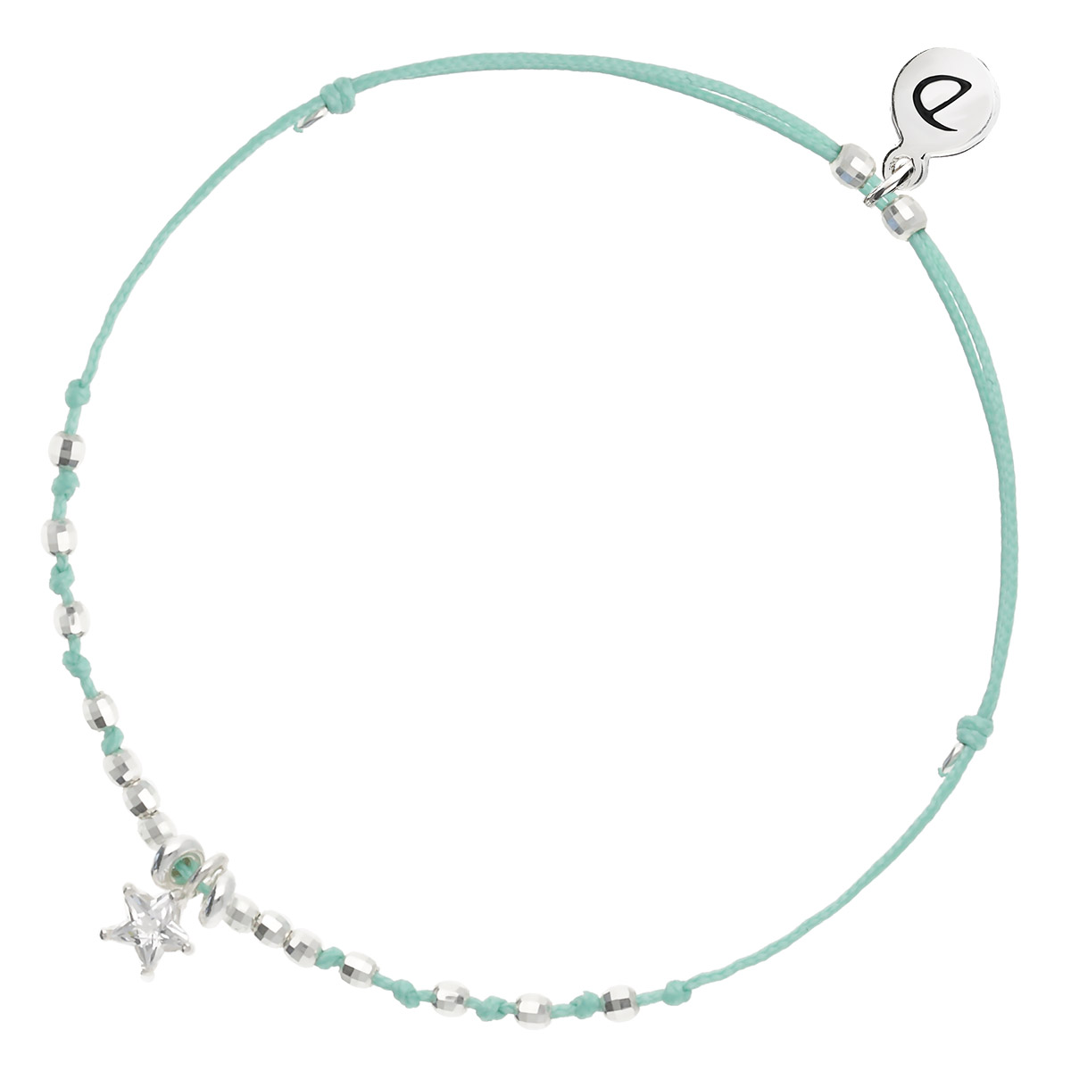 BRACELET CORDON TURQUOISE COULISSANT ÉTOILE OXYDE DE ZIRCONIUM Argent 925
