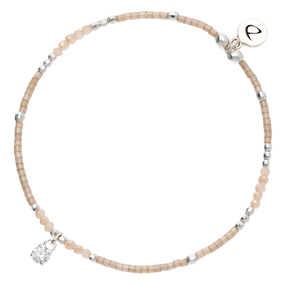 BRACELET ÉLASTIQUE BEIGE INTEMPOREL AVEC 1 OXYDE DE ZIRCONIUM Argent 925