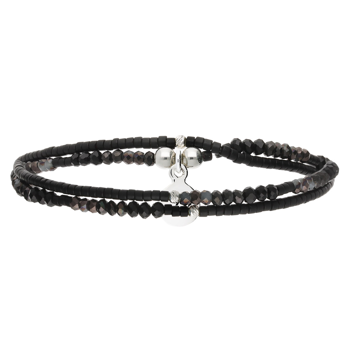 BRACELET ÉLASTIQUE 2 TOURS NOIR INTEMPOREL Argent 925