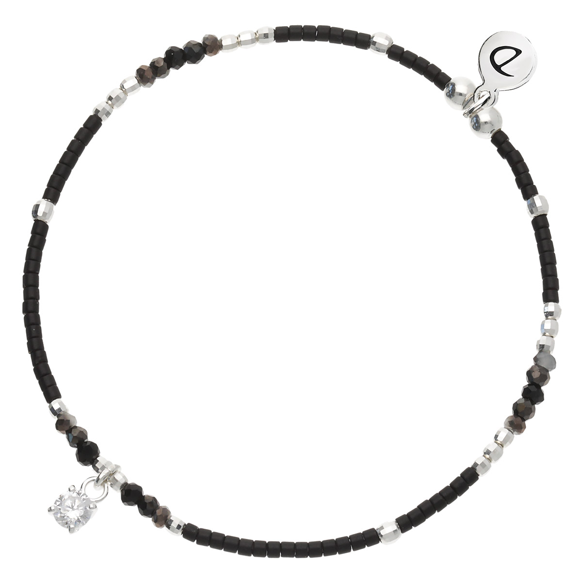 BRACELET ÉLASTIQUE NOIR INTEMPOREL AVEC 1 OXYDE DE ZIRCONIUM Argent 925