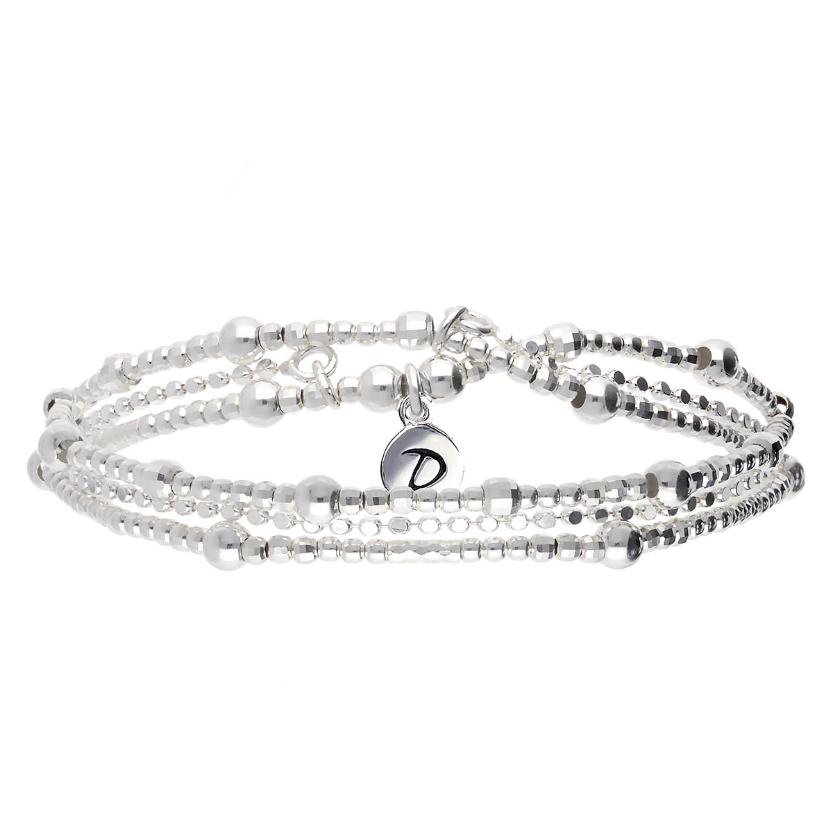 BRACELET ÉLASTIQUE BOULES 2 TOURS ET CHAINE Argent 925