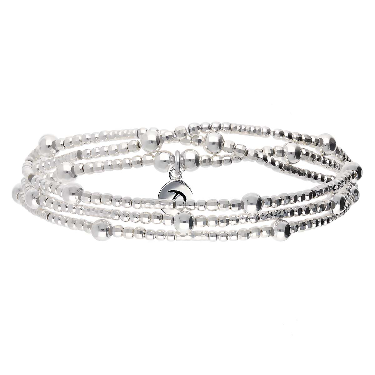 BRACELET ÉLASTIQUE 3 TOURS BOULES ET TUBES Argent 925