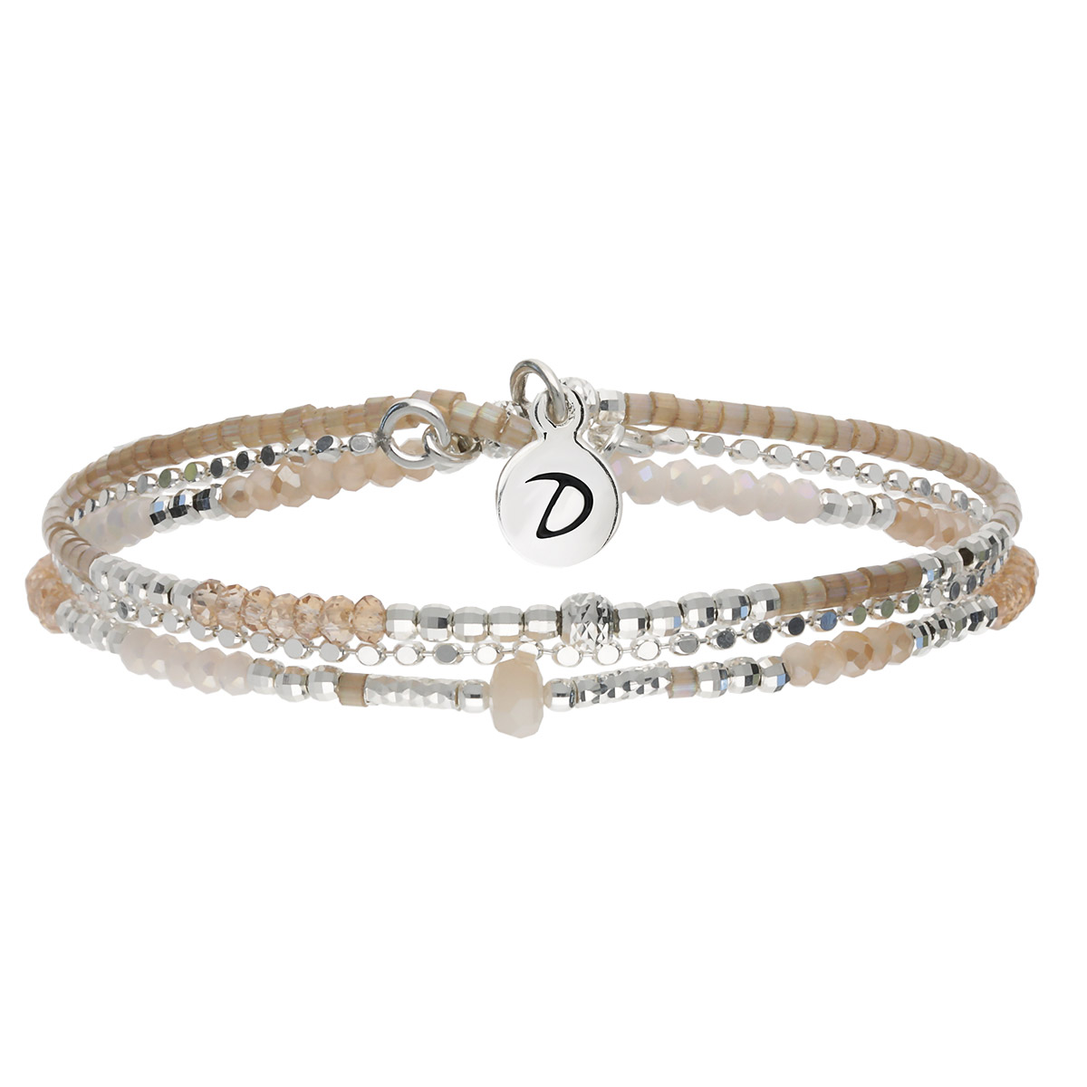 BRACELET ÉLASTIQUE 2 TOURS BEIGE-ÉCRU Argent 925