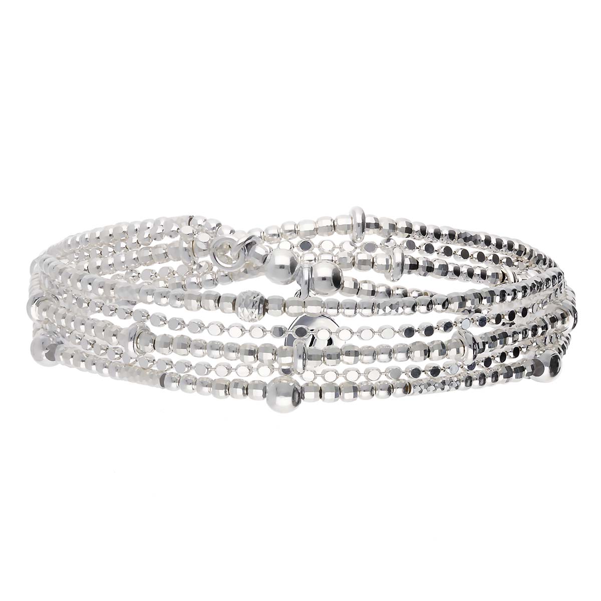 BRACELET ÉLASTIQUE BOULES 3 TOURS AVEC 1 CHAINE Argent 925
