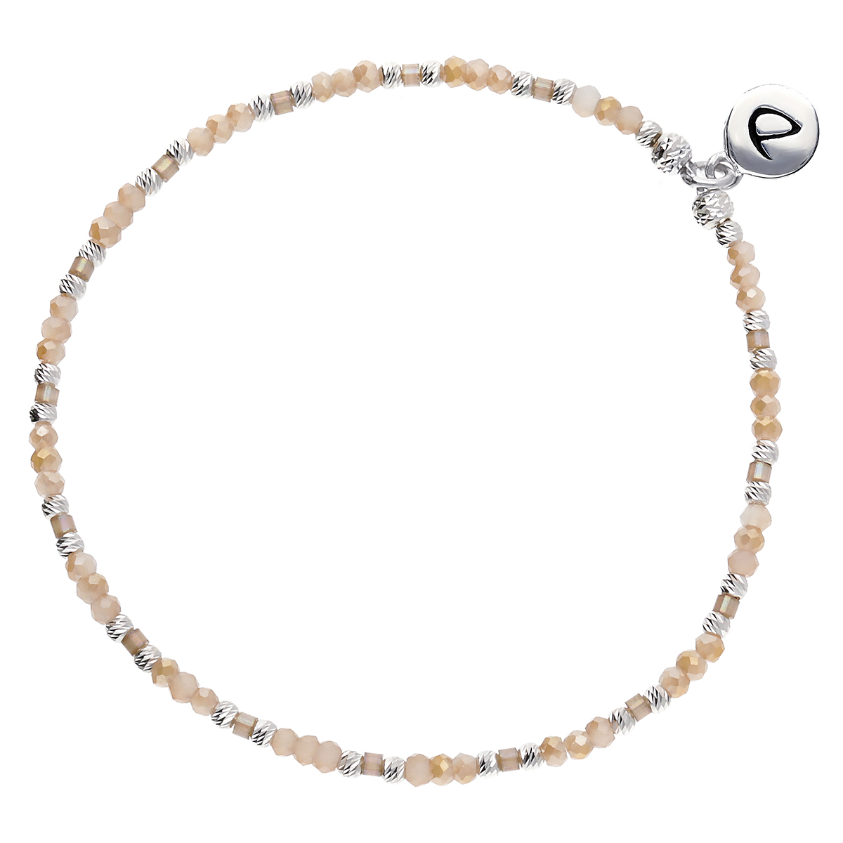 BRACELET ÉLASTIQUE PERLES DE VERRE BEIGE INTEMPOREL Argent 925
