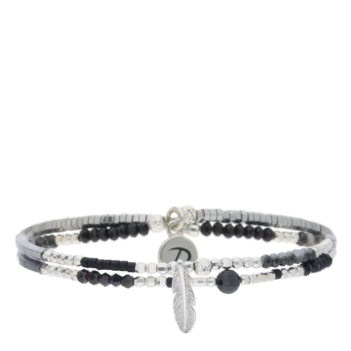 BRACELET ELASTIQUE SPRING PLUME NOIR HÉMATITE
