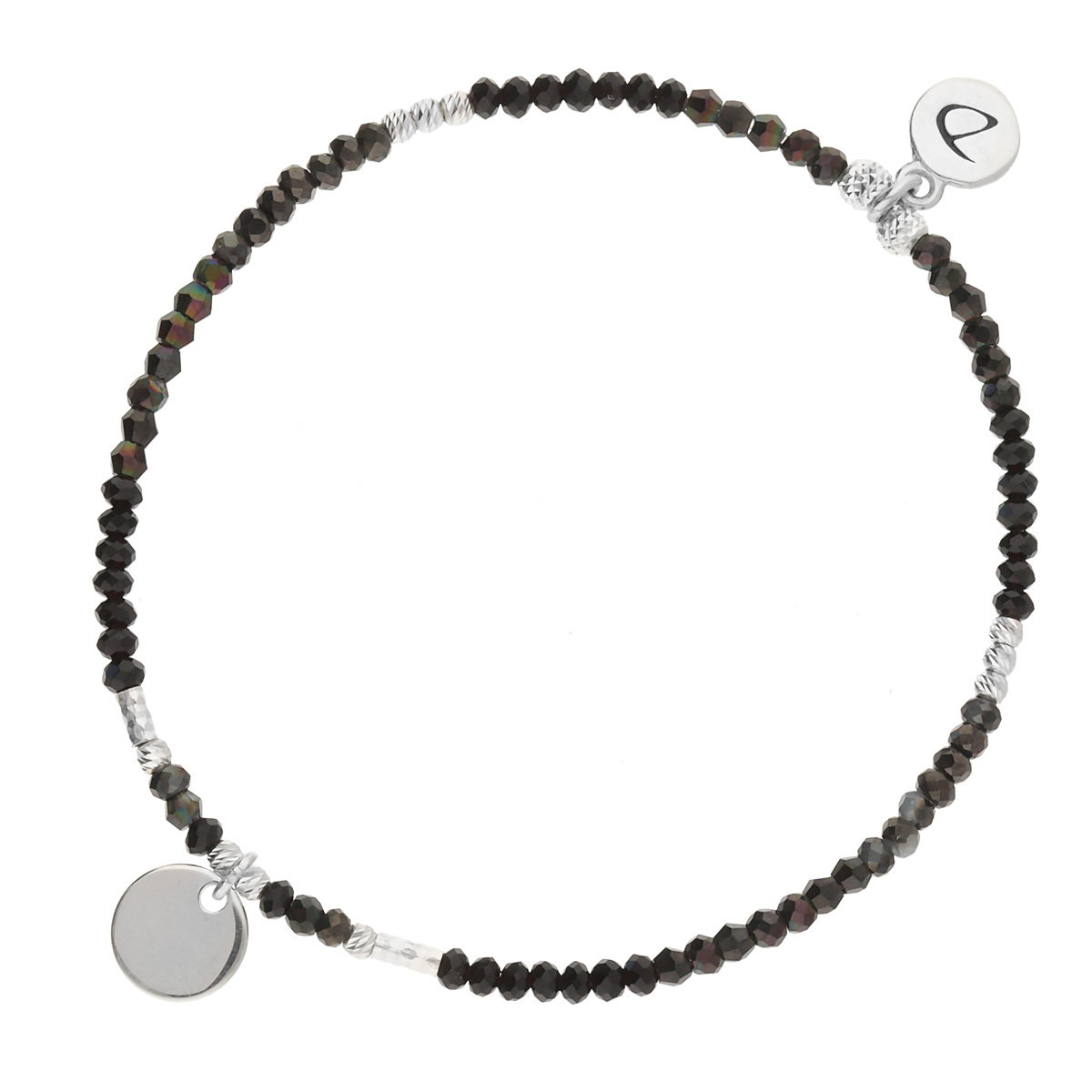 BRACELET ÉLASTIQUE PASTILLE NOIR BRILLANT Argent 925 Gravable