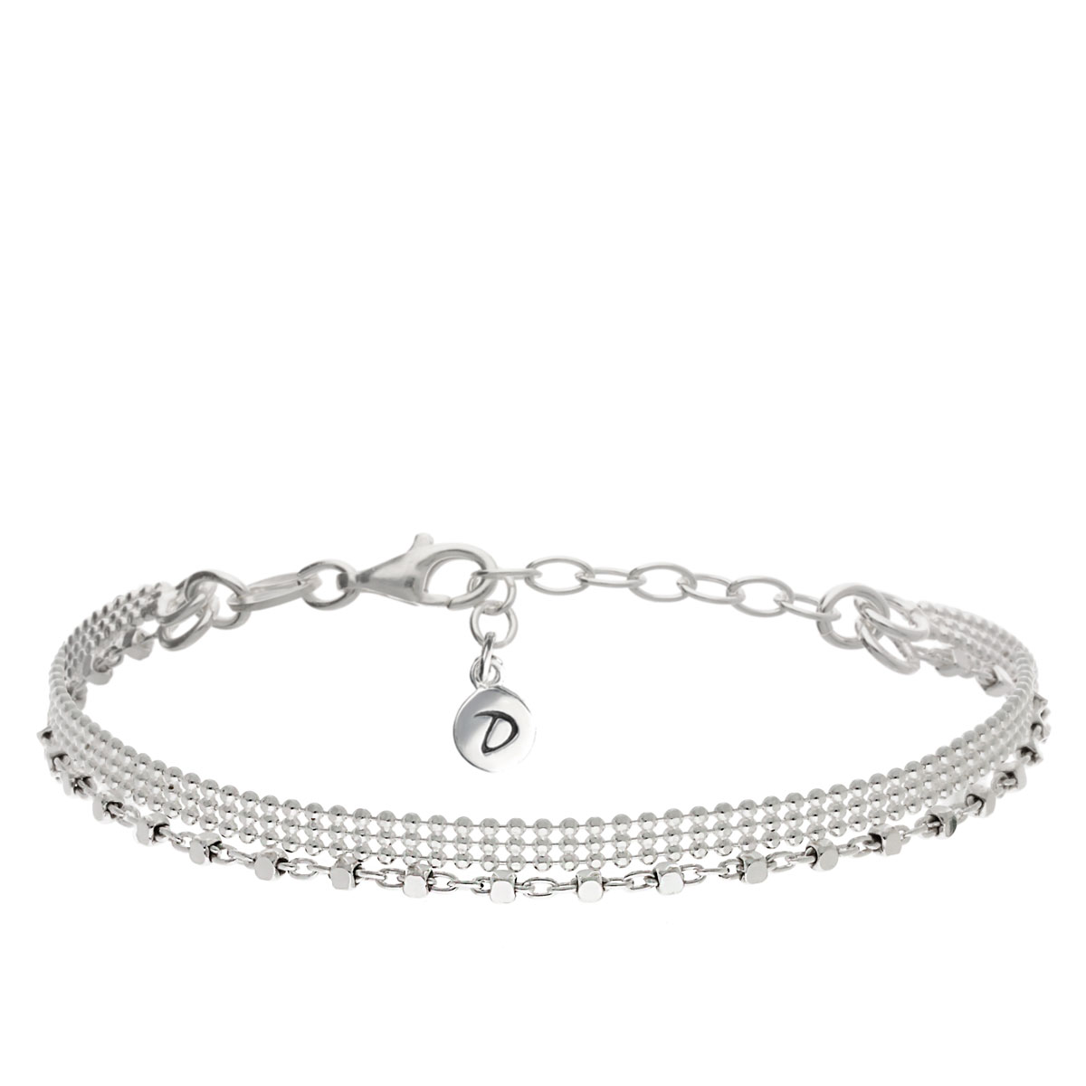 BRACELET DOUBLE CHAINE TRIPLE MAILLE BOULES ET CUBES