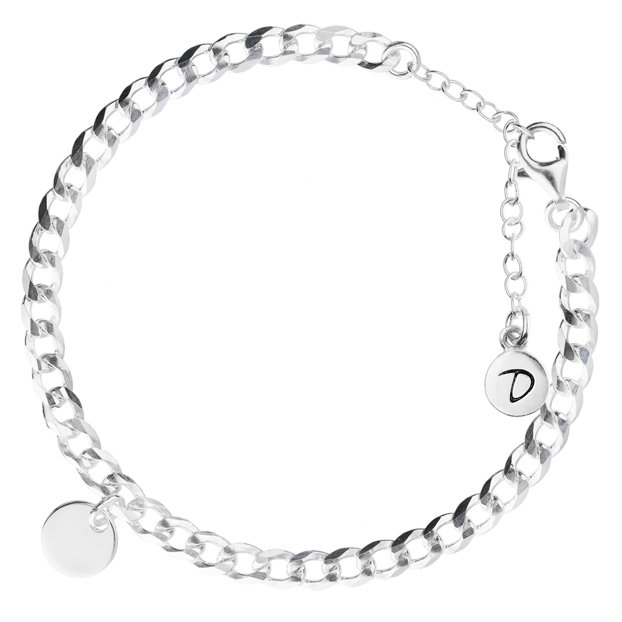 BRACELET CHAÎNE GOURMETTE PENDENTIF PASTILLE Argent 925 Gravable