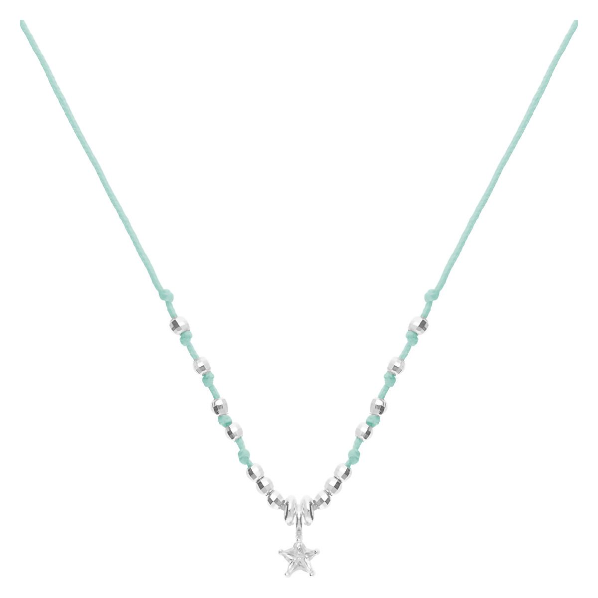 COLLIER CORDON TURQUOISE ÉTOILE OXYDE DE ZIRCONIUM Argent 925