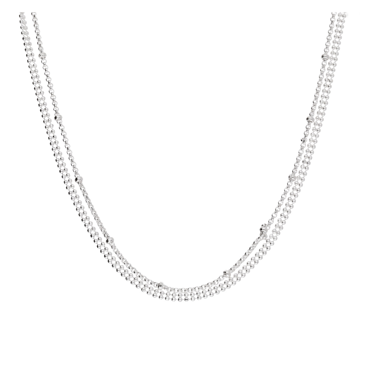 COLLIER DEUX CHAÎNES FINES ET BOULES 46CM