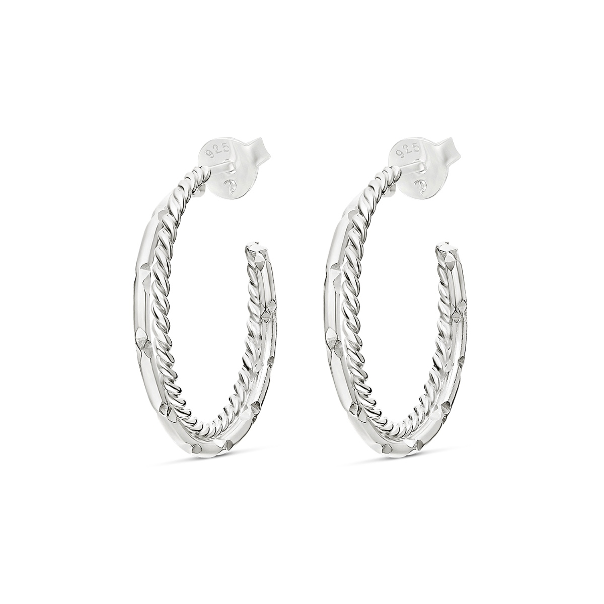 CRÉOLES DOUBLE ANNEAU TORSADÉ ET CISELÉ 20MM
