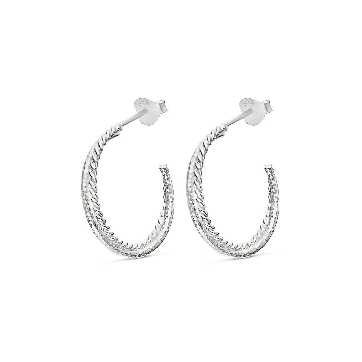 CRÉOLES DOUBLE ANNEAU TORSADÉ ET DIAMANTÉ 20MM