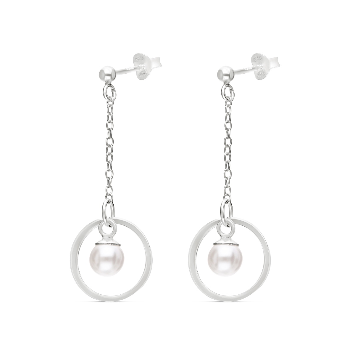 BOUCLES PENDANTES ANNEAU ET PIERRE NACRE BLANCHE