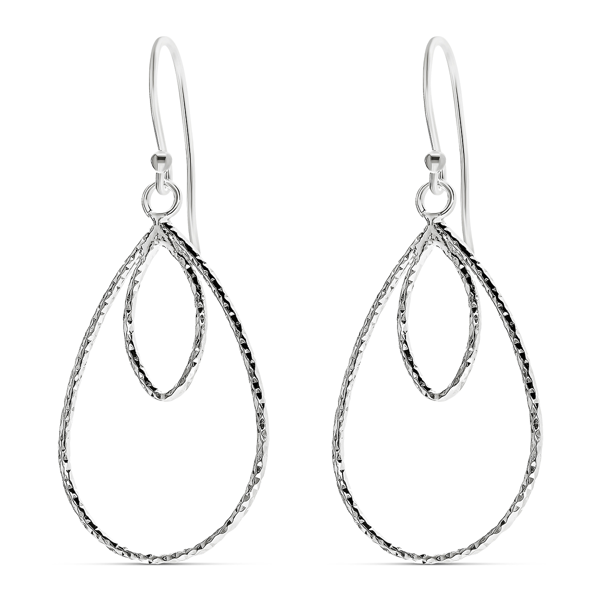 BOUCLES DOUBLE GOUTTE ARGENT CISELÉ