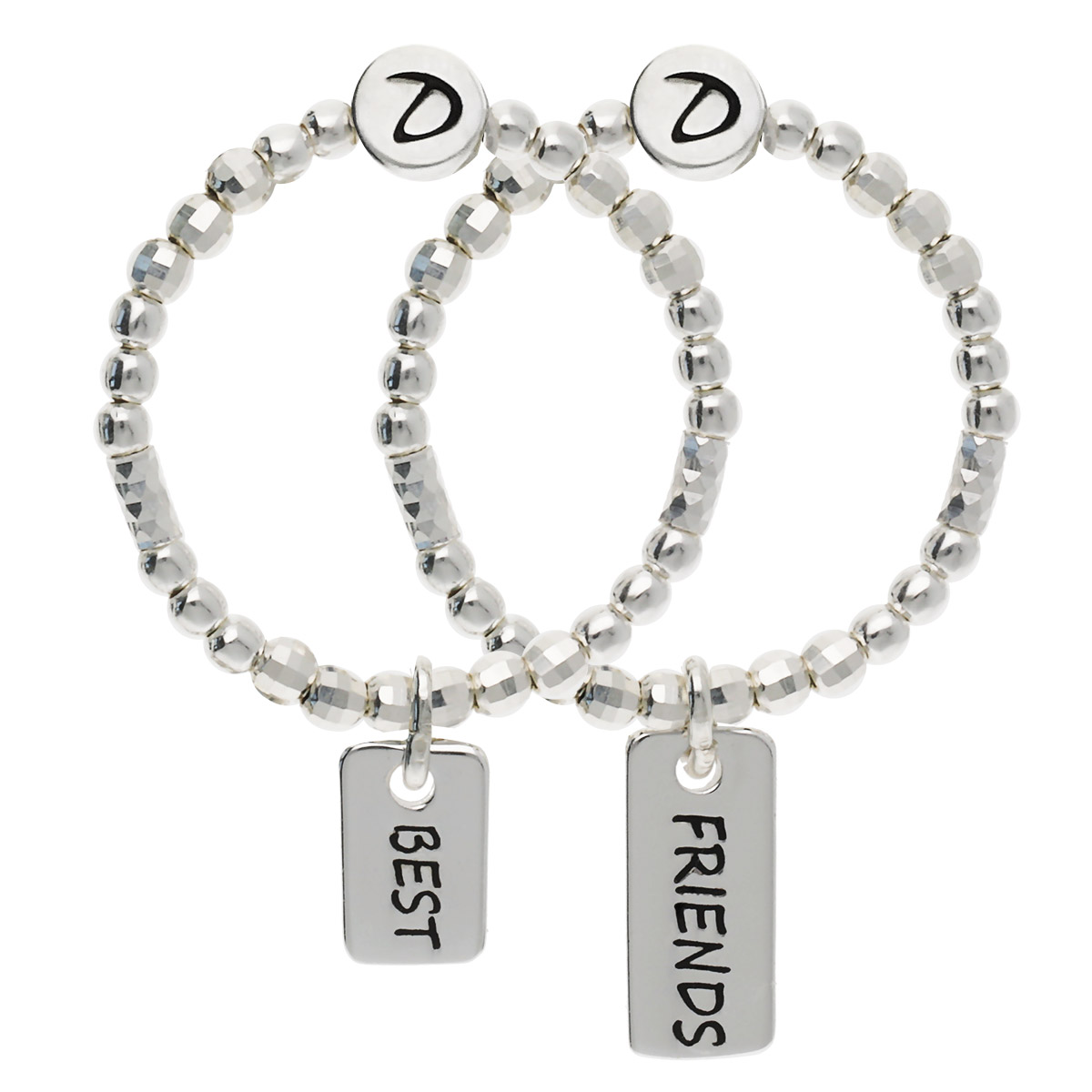 DUO DE BAGUES ÉLASTIQUES BEST ET FRIENDS VENDUES ENSEMBLE Argent 925