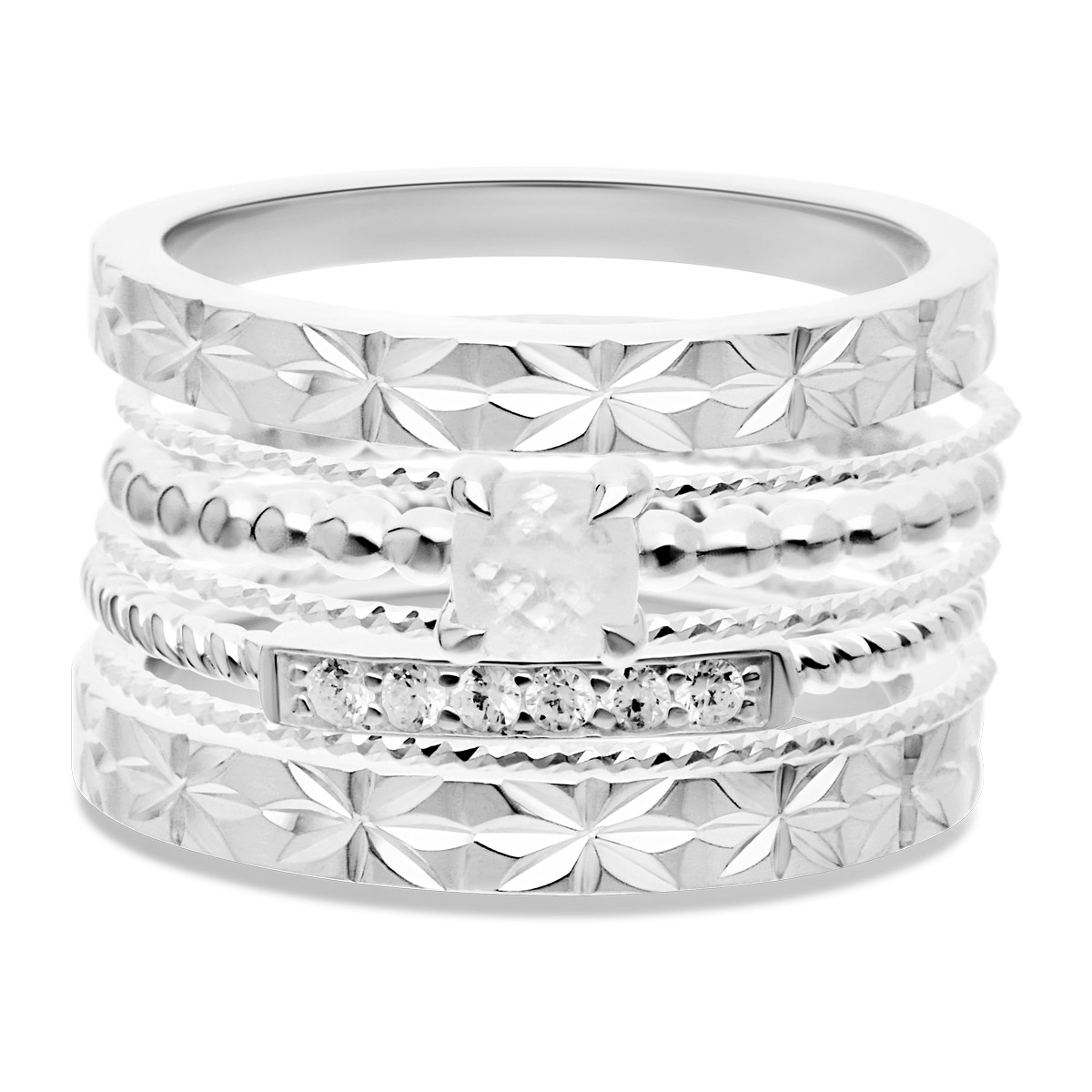 Bague Argent Massif 925 – Jonc Alliance Fleurs – Taille 58 – Vintage