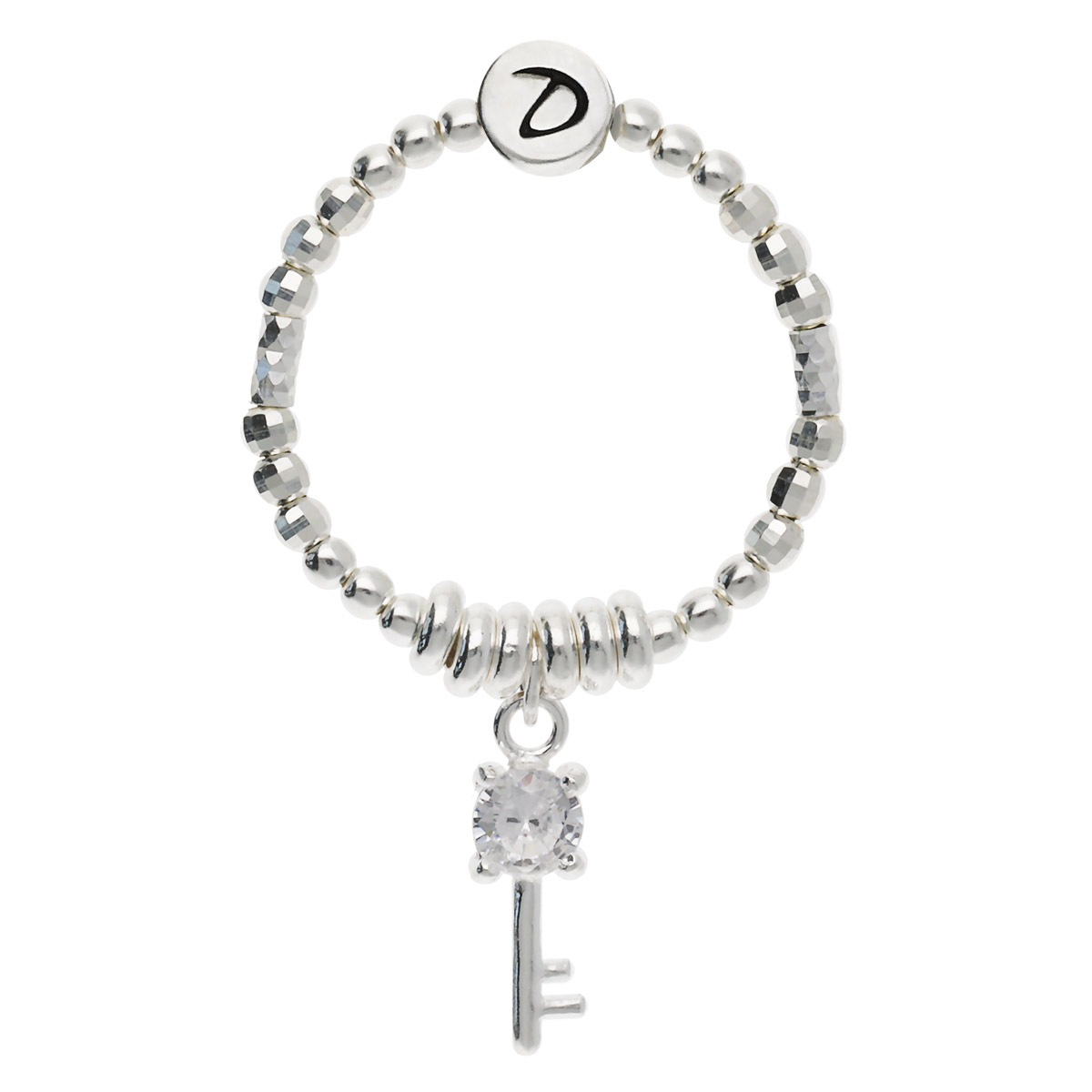 BAGUE ÉLASTIQUE CLÉ ORNÉ D\'UN OXYDE DE ZIRCONIUM Argent 925
