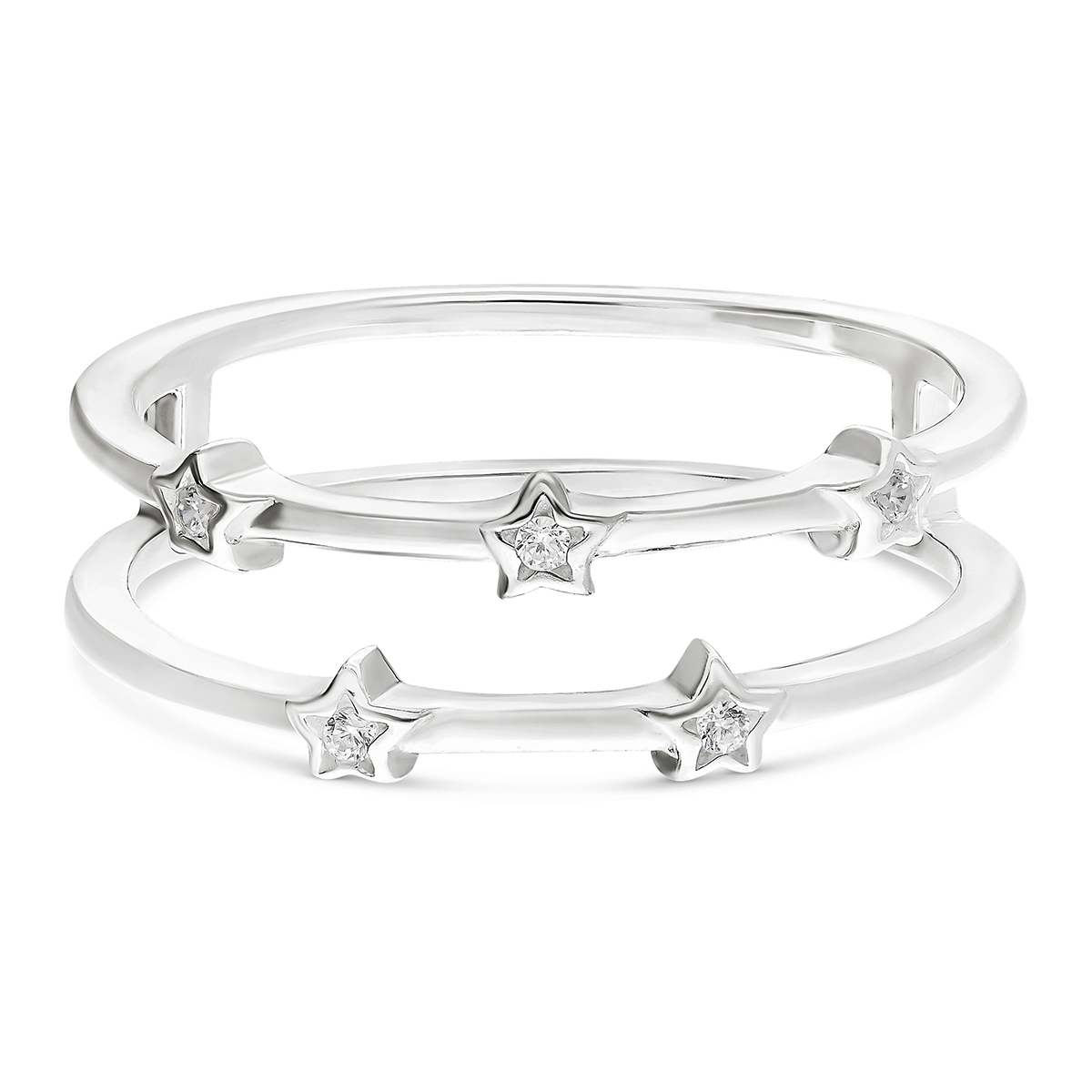 Bague En Argent 925 Deux Rangs Étoiles Oxyde De Zirconium