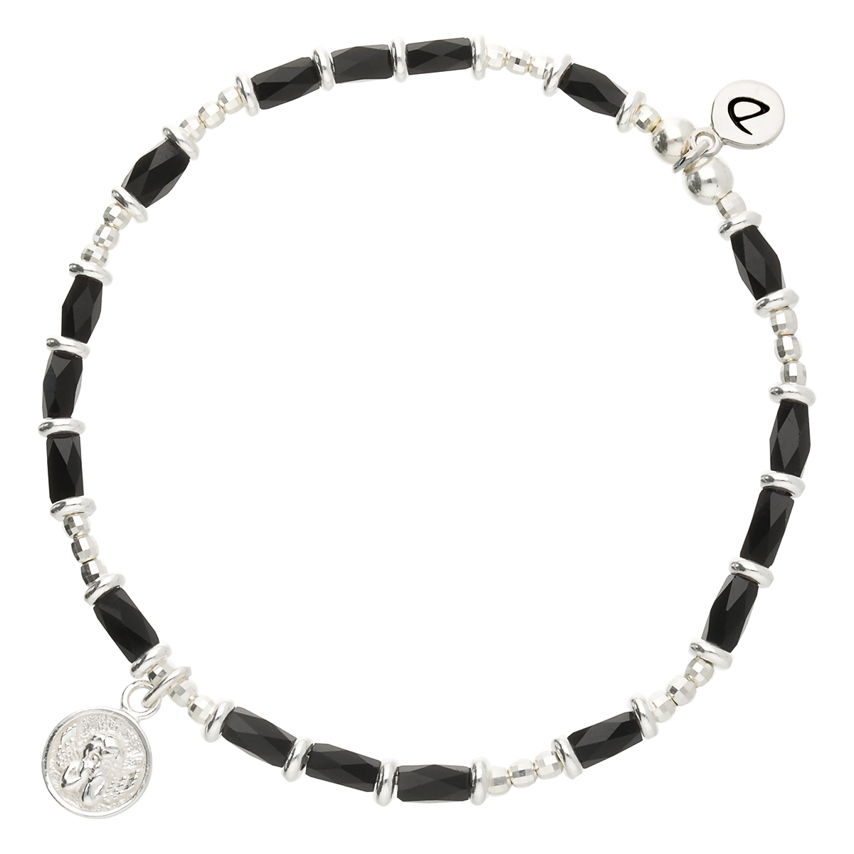 Bracelet Élastique En Argent 925 Noir Pastille Ange