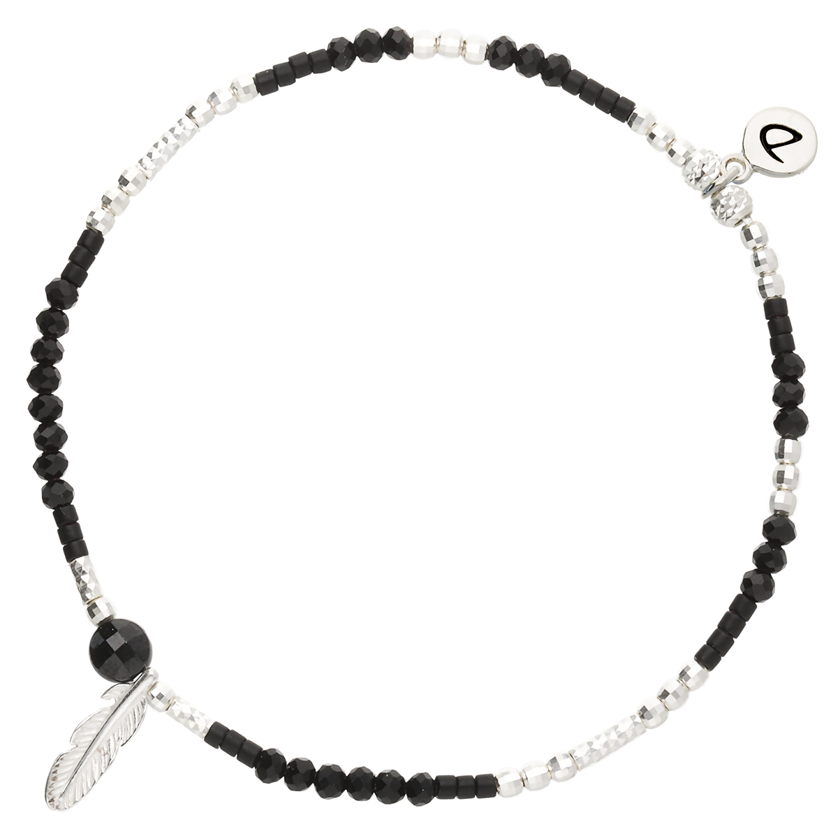 Bracelet Élastique En Argent 925 Noir Plume Merida