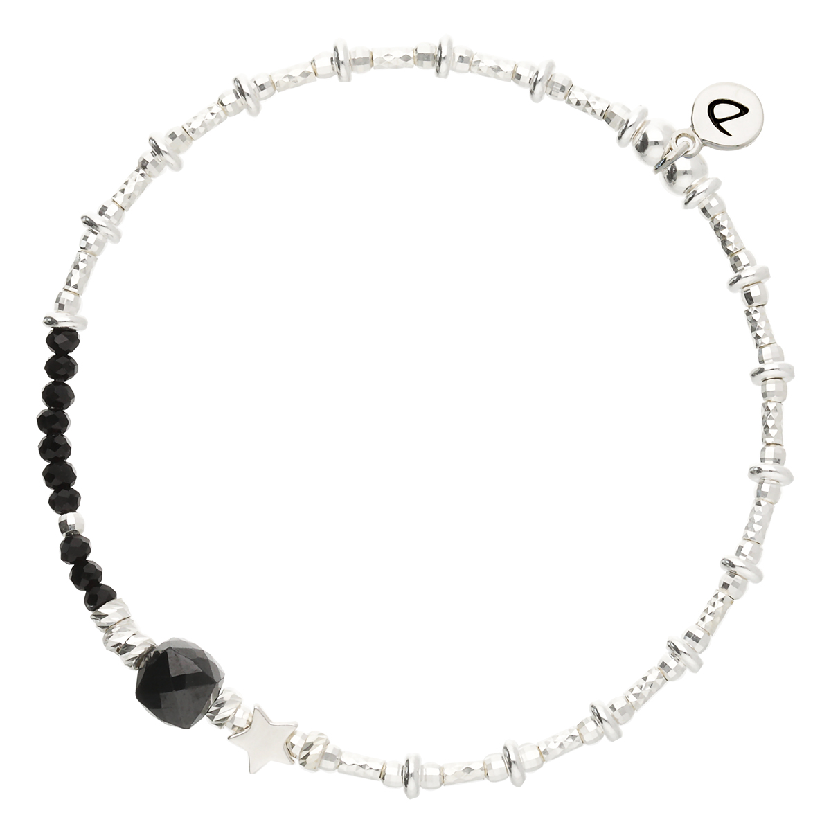 Bracelet Élastique En Argent 925 Étoile Cube Noir Tubes Argent