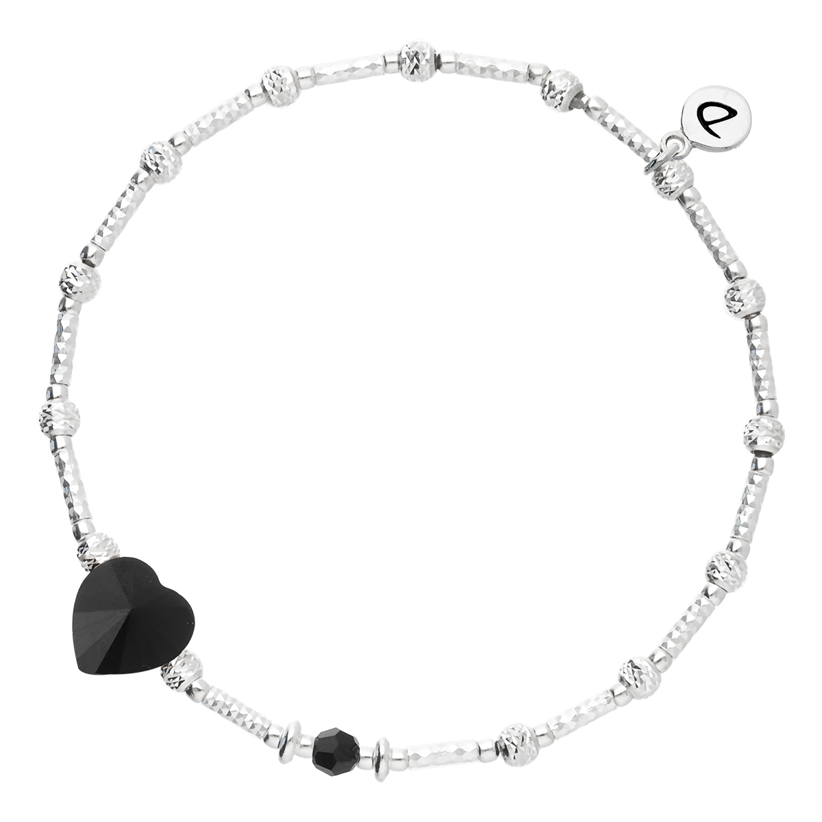 Bracelet Élastique En Argent 925 Coeur Cristal Swarovski Noir