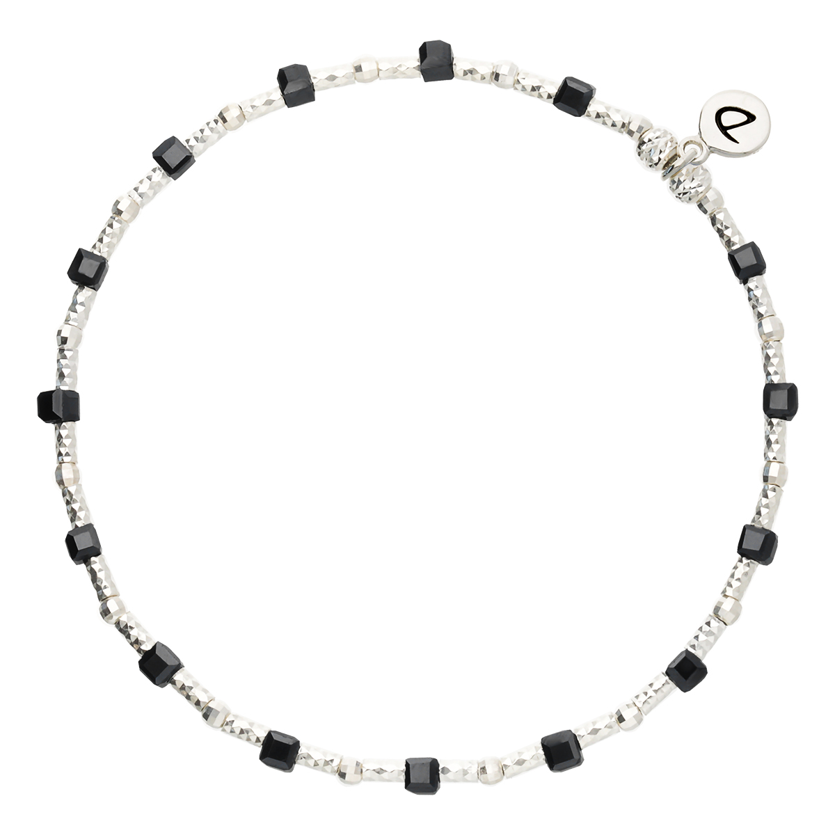 Bracelet Élastique En Argent 925 Petits Cubes Noirs