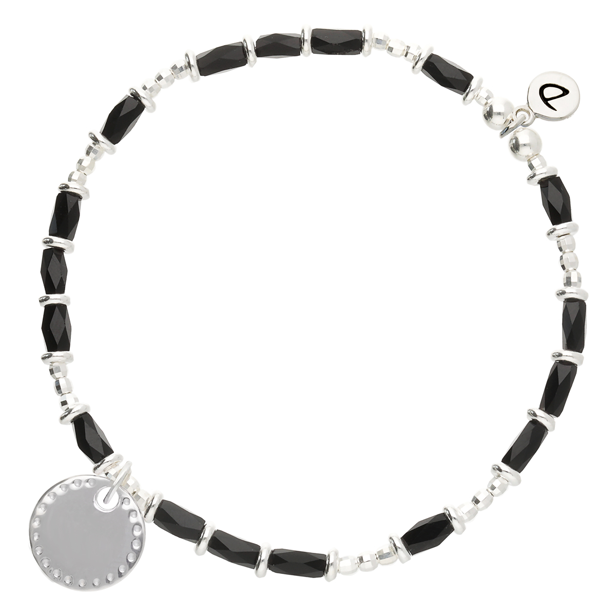 Bracelet Élastique En Argent 925 Noir Pastille Cloutée Gravable